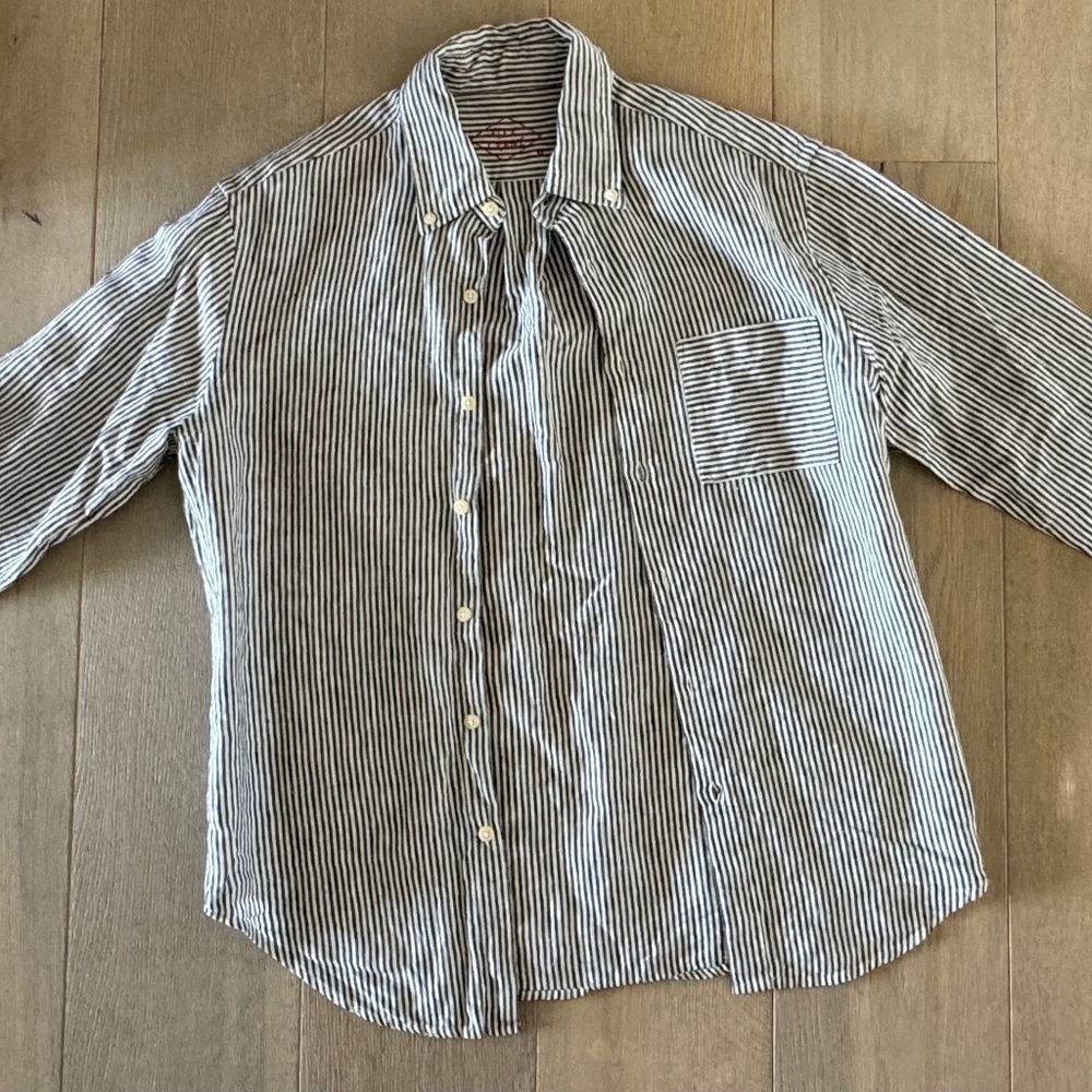 Alex Crane Men's Striped linen Button Down Shirt